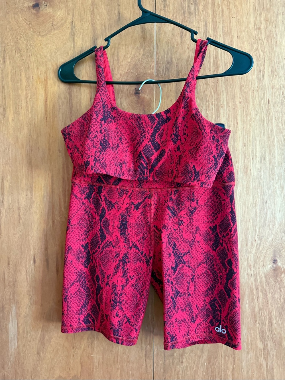 ALO Yoga Red and Black Snake Print Workout Romper